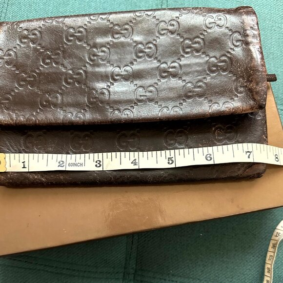 AUTHENTIC GUCCI LOGO EMBOSSED FLAP BI-FOLD LONG WALLET LEATHER PREOWNED BROWN - Picture 8 of 8